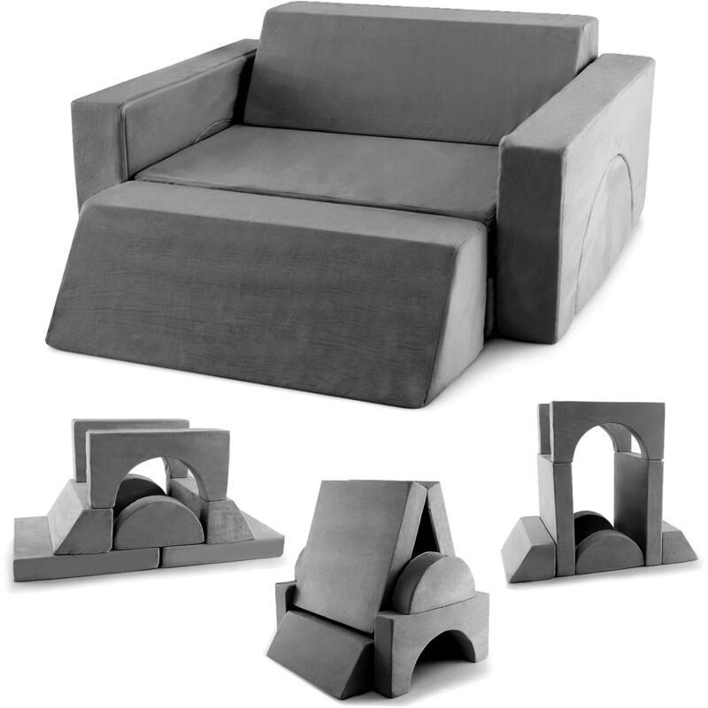 foto del prodotto goplus divano da gioco per bambini 8 pz, divano letto con molteplici combinazion, copertura staccabile, spugna ad alta densit , divanetto modulare