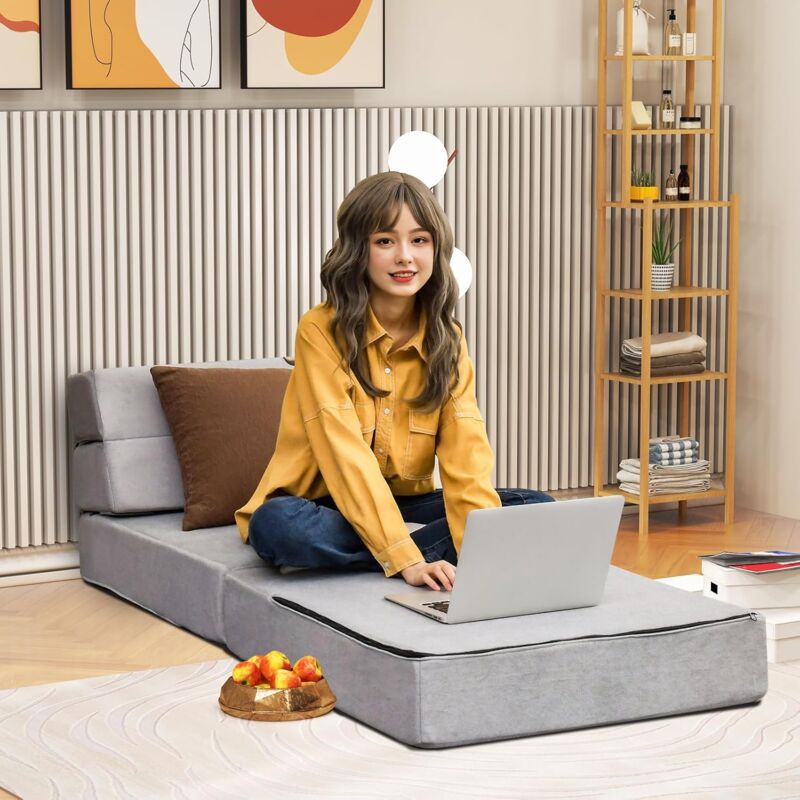 foto del prodotto goplus divano letto pieghevole 3 in 1, materasso pieghevole trasformabile, materasso da pavimento con imbottitura in spugna e rivestimento