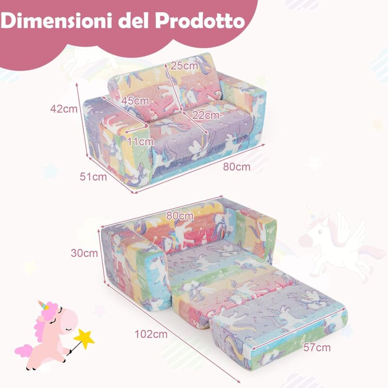 foto del prodotto goplus divano per bambini 2 in 1 con schienale, 3 12 anni, 80 x 51 x 42 cm