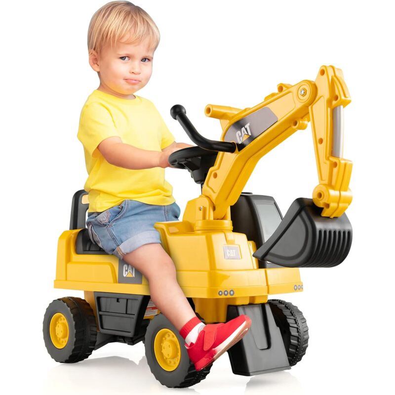 foto del prodotto goplus escavatore da sedile per bambini, escavatore cavalcabile con pala regolabile, clacson e spazio di archiviazione, veicolo cavalcabile per