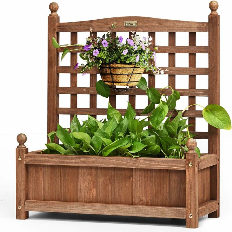 foto del prodotto goplus fioriera con spalliera, fioriera con reticolo per piante rampicanti, fioriera da giardino con traliccio, fioriera con grigliato in legno di