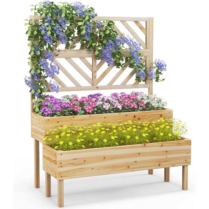 foto del prodotto goplus fioriera da giardino a 2 livelli in legno, fioriera rialzata per piante rampicanti con foro di drenaggio per ortaggi, fioriera per balcone e