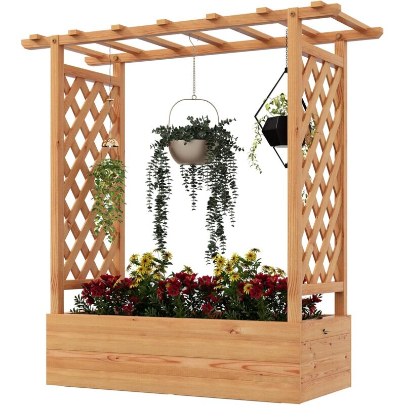 foto del prodotto goplus fioriera per interni ed esterni con traliccio superiore e laterale, letto per orto rialzato con traliccio, per patio giardino balcone, 100 x