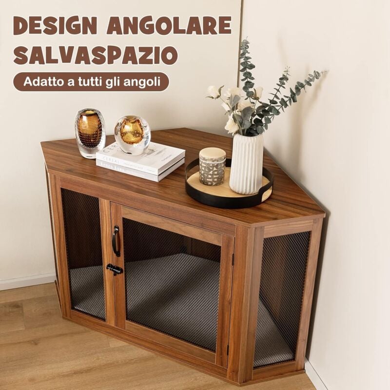 foto del prodotto goplus gabbia per animali domestici, cuccia d angolo per cani e gatti con cuscino e porta bloccabile, mobile gabbia per animali 2 in 1, per casa,