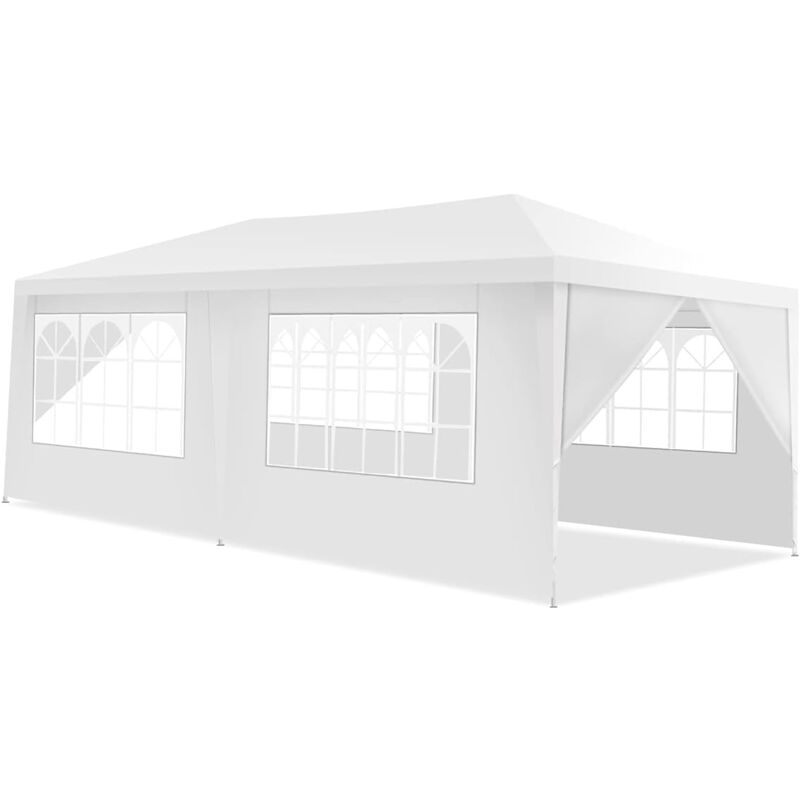 foto del prodotto goplus gazebo da esterno in acciaio, gazebo bianco con copertura resistente al sole e alla pioggia, con borsa portatile, corde e paletti, ideale