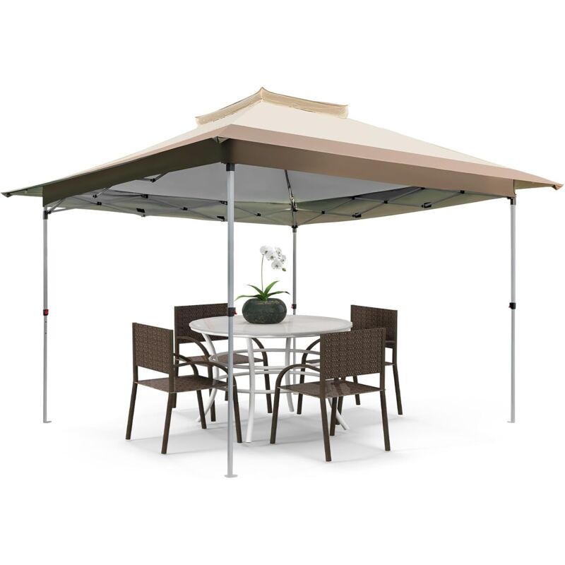 foto del prodotto goplus gazebo da giardino 3,6 x 3,6 m, pergola pop up con altezza regolabile, tetto ventilato e struttura in metallo, borsa trasportabile con ruote
