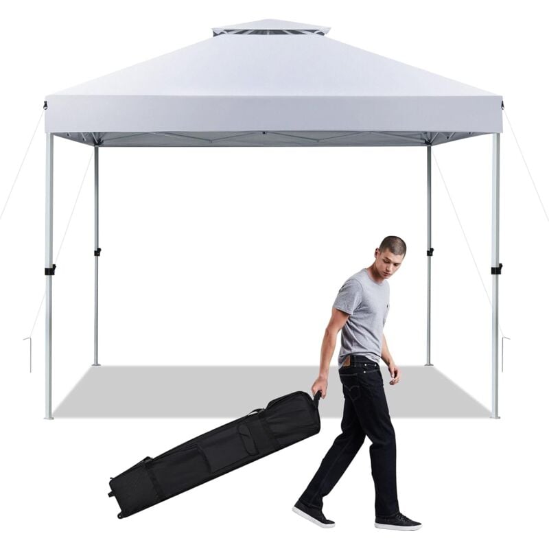 foto del prodotto goplus gazebo da giardino 3 x 3 m pop up, tetto doppio ventilato, tendone da campeggio altezza regolabile, con sacca da trasporto, per picnic,