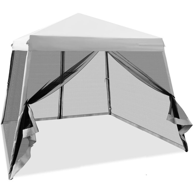 foto del prodotto goplus gazebo pieghevole da giardino, altezza regolabile, con zanzariera staccabili, tetto in oxford, palo in ferro, tendolone per eventi da esterno,