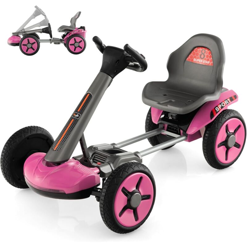 foto del prodotto goplus go kart elettrico per bambini 2 5 anni, struttura stabile con 4 ruote antiscivolo, volante e sedile regolabile, go kart pieghevole con