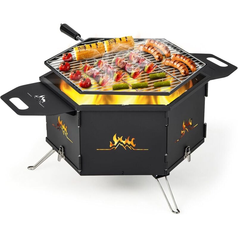 foto del prodotto goplus gymax fornello da campeggio con grill all aperto, barbecue portatile a carbone allargato con 2 manici, gambe pieghevoli, fibbia staccabile,