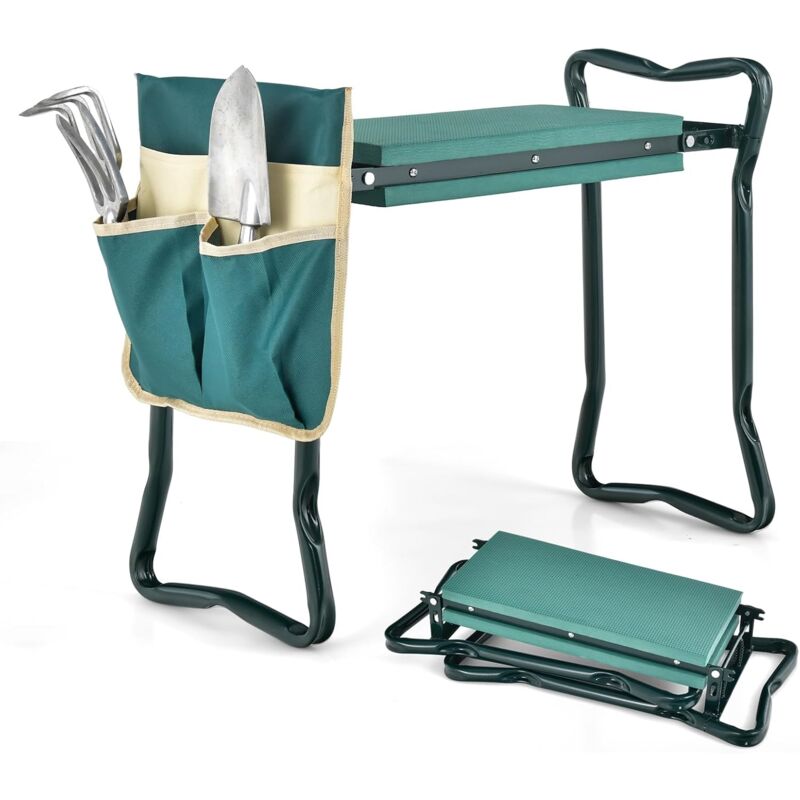 foto del prodotto goplus inginocchiatoio per giardinaggio, design 2 in 1, con tasche portaoggetti, panchina pieghevole con cuscino morbido e gambe stabili in metallo,