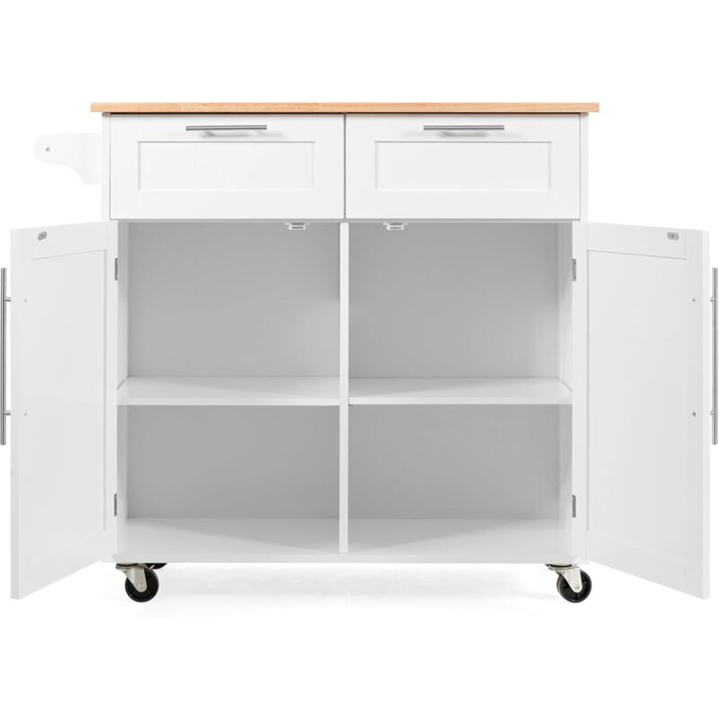 foto del prodotto goplus isola da cucina con ruote e armadietto a 2 ante, carrello di stoccaggio grande con piano in legno di gomma, cassetti, porta asciugamani,