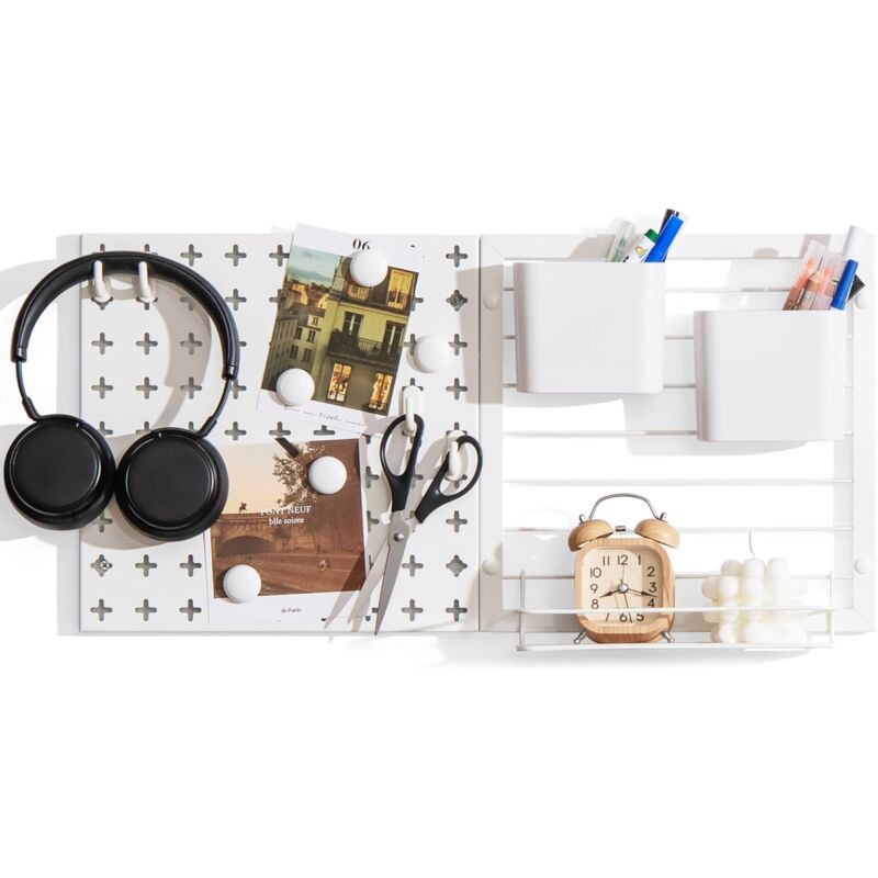 foto del prodotto goplus kit di organizzazione da parete combinato con pannelli forati, 2 pannelli forati, magneti, ganci, ripiani, contenitori, per esposizione e