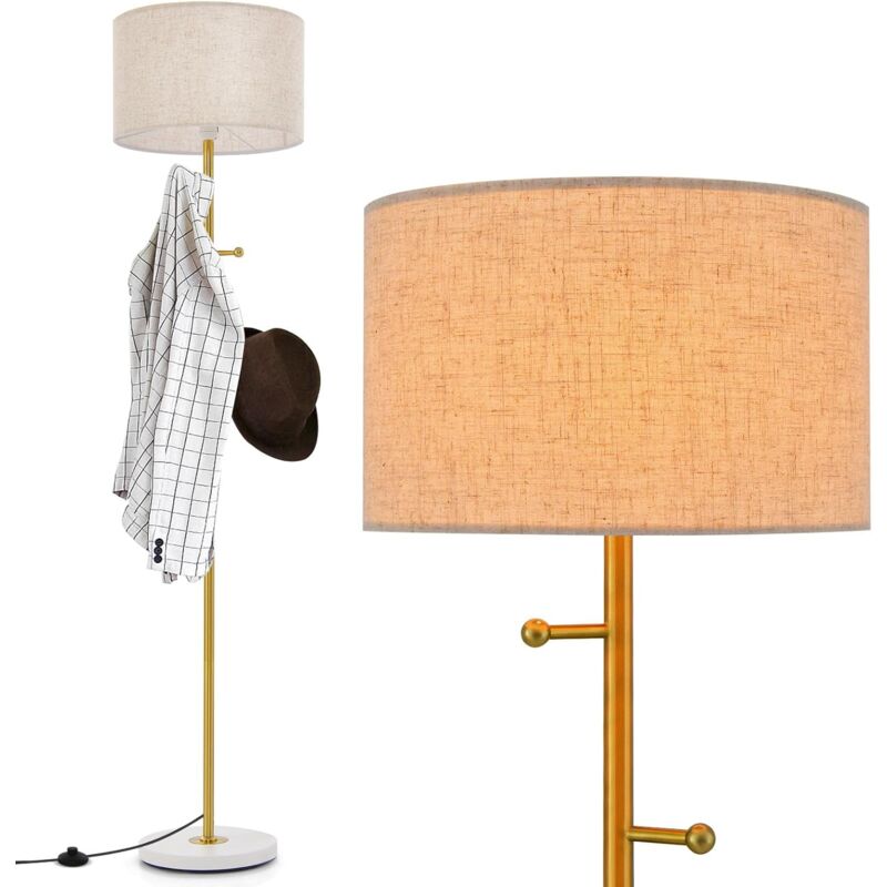 foto del prodotto goplus lampada da terra 2 in 1 con attaccapanni 166,5 cm, lampada da terra in metallo e tessuto, attacco e27 e interruttore a pedale, piantana a 5