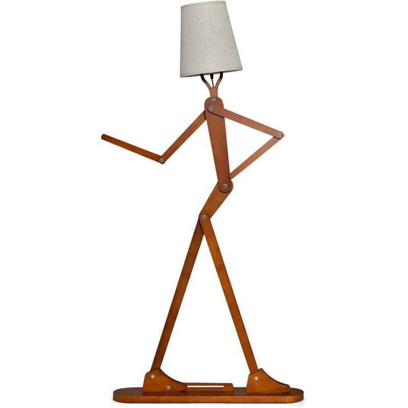 foto del prodotto goplus lampada da terra decorativa su supporto a forma umana, lampada in legno con articolazioni regolabili, forma variabile e paralume in tessuto,