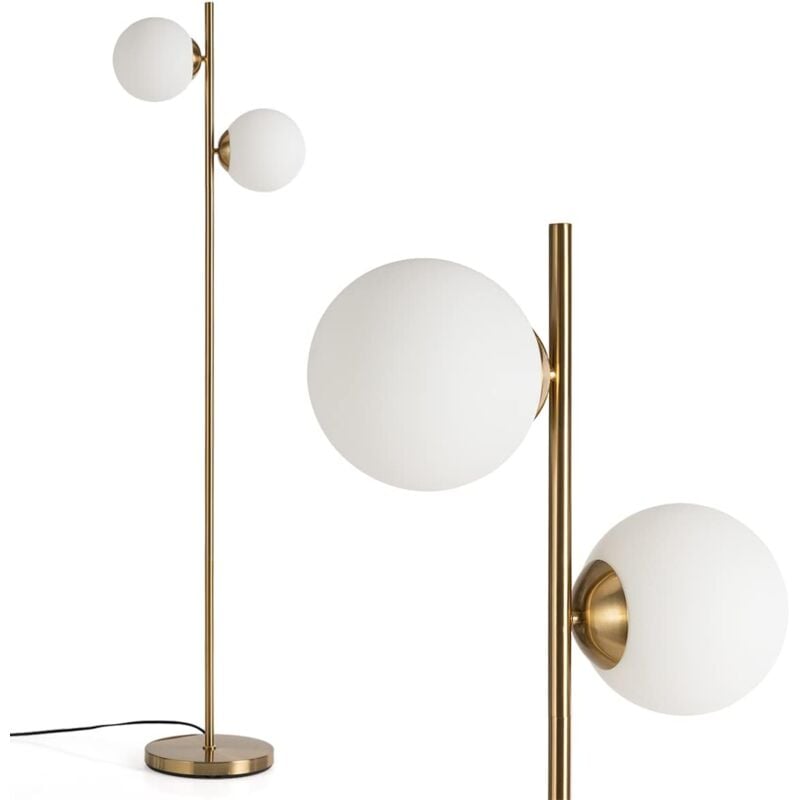 foto del prodotto goplus lampada da terra soggiorno, lampada da terra a 2 lampadine led e interruttore a pedale, con struttura in metallo, per soggiorno, camera da