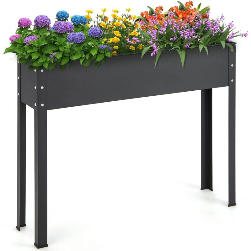 foto del prodotto goplus letto da giardino rialzato con gambe in metallo, fioriera elevata da 80 cm con foro di drenaggio, design con orlatura, contenitore da