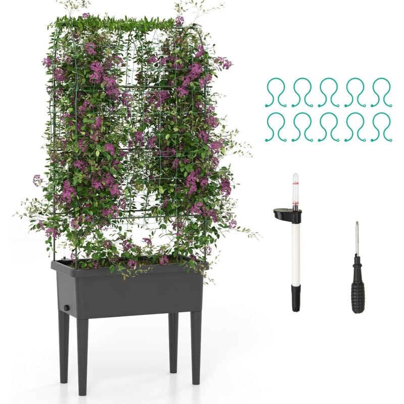 foto del prodotto goplus letto da giardino rialzato con griglia, letto per vasi autoirriganti con osservatore del livello dell acqua, fori di drenaggio, rete di