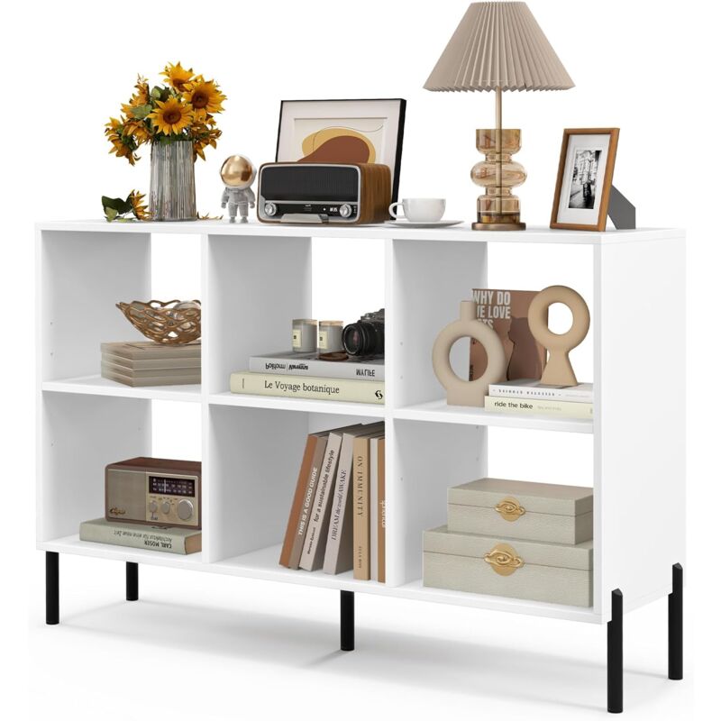 foto del prodotto goplus libreria a 6 cubi, scaffale a 3 livelli con 5 gambe metalliche, con ripiani regolabili, mobile moderno per soggiorno, studio, camera da