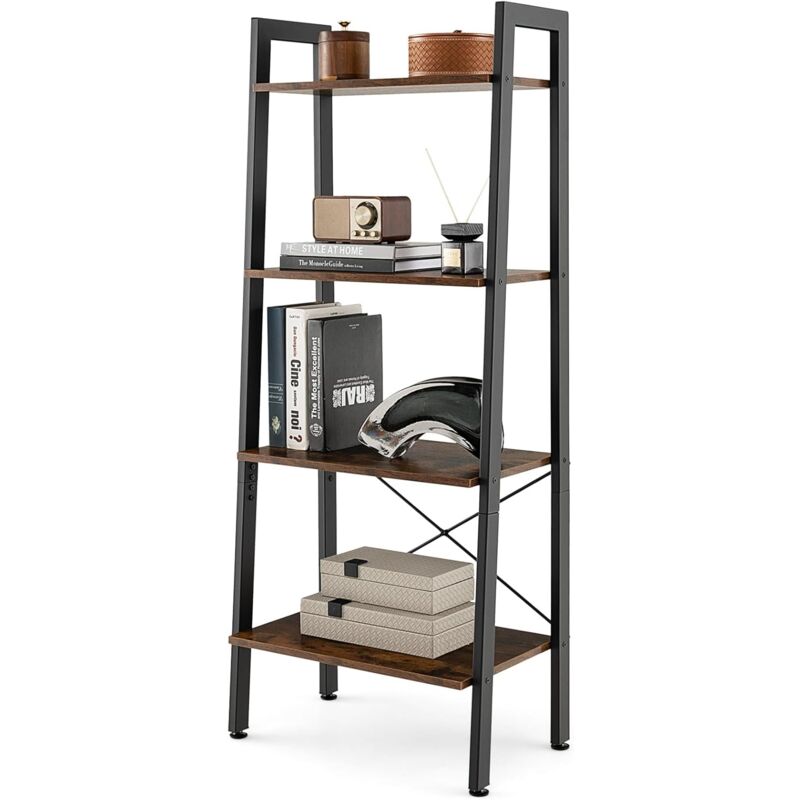 foto del prodotto goplus libreria a scala 4 ripiani, 56 x 34 x 138 cm, scaffale libreria stile industriale con telaio metallico e dispositivi antiribaltamento, per