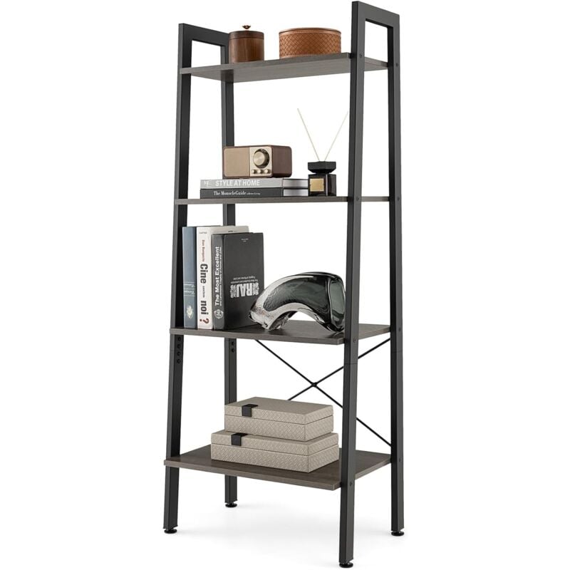 foto del prodotto goplus libreria a scala 4 ripiani, 56 x 34 x 138 cm, scaffale libreria stile industriale con telaio metallico e dispositivi antiribaltamento, per