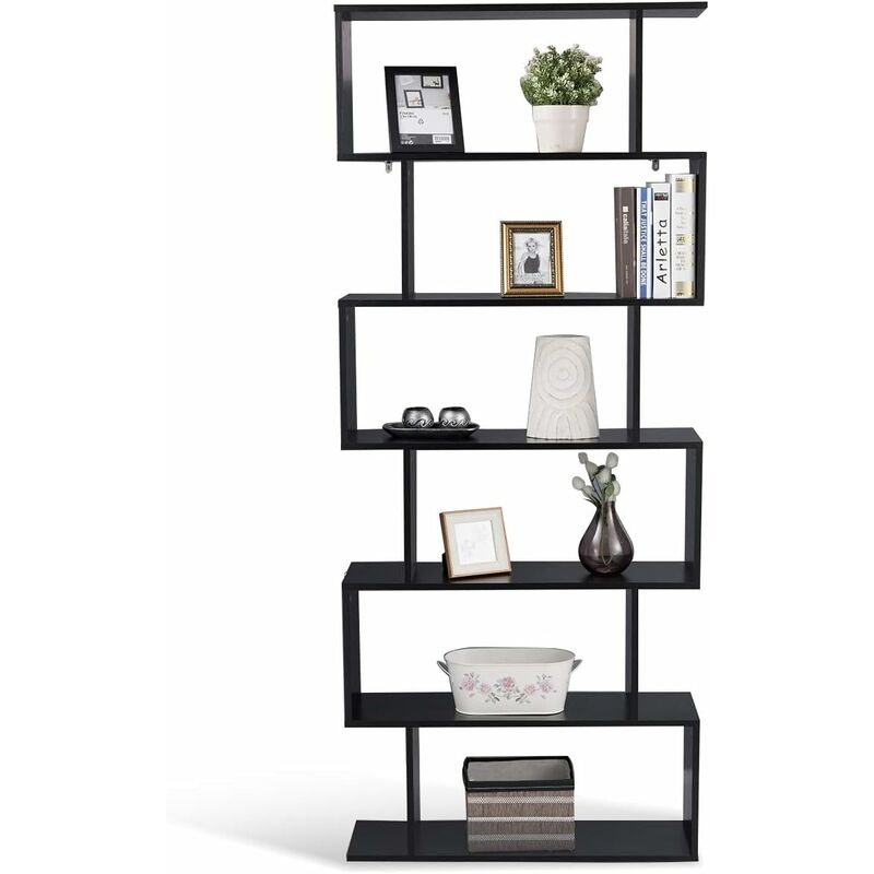 foto del prodotto goplus libreria con 6 ripiani, scaffale di legno, bianco nero 192x80x23 cm nero 