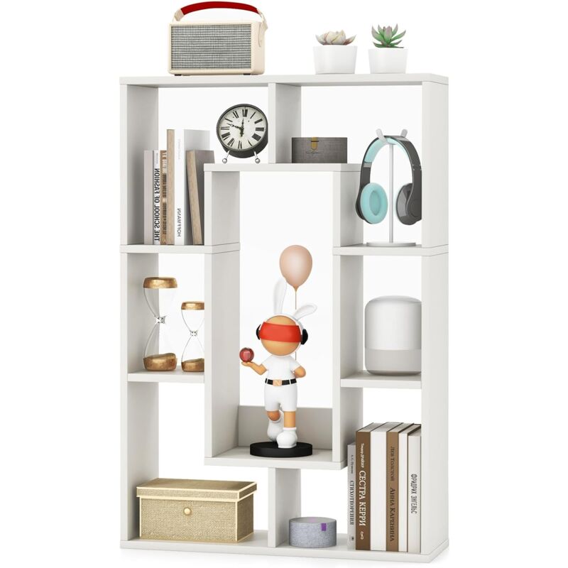 foto del prodotto goplus libreria geometrica da 90 cm, libreria con schienale aperto e 7 cubi, scaffale autoportante con dispositivi antiribaltamento, organizzatore a