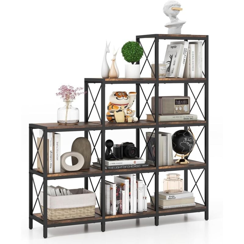 foto del prodotto goplus libreria in metallo a 5 livelli, scaffale a 9 cubi con dispositivo antiribaltamento, piedini antiscivolo per soggiorni, appartamenti,