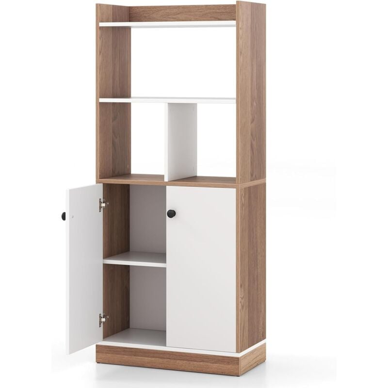 foto del prodotto goplus libreria moderna autoportante 60 x 30 x 140 cm, a 3 ripiani con cubi aperti, armadio a doppia anta, dispositivo antiribaltamento, elegante