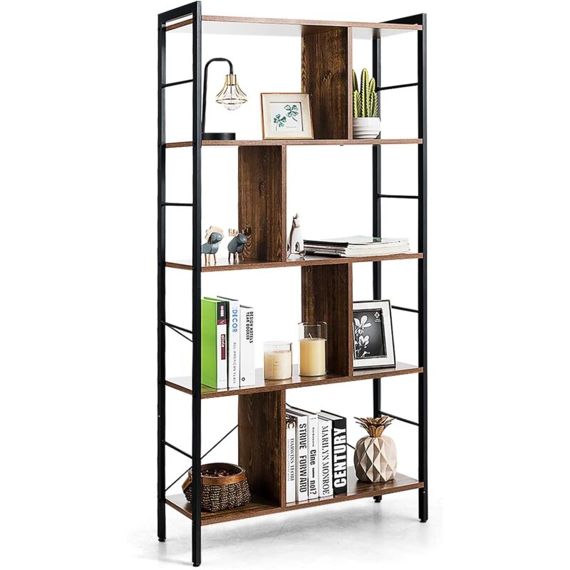 foto del prodotto goplus libreria scaffale a 5 ripiani, libreria moderna e salvaspazio con 4 gambe, scaffale porta oggetti con struttura metallica, marrone,