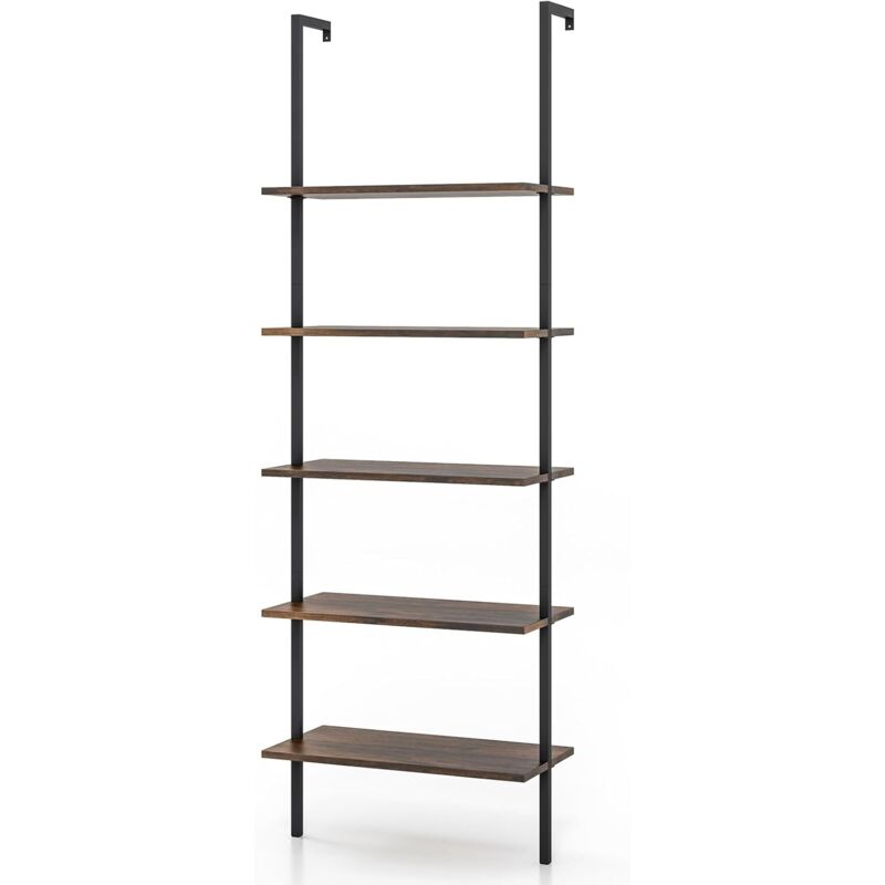 foto del prodotto goplus libreria scaffale a scala da parete, mensole a 5 ripiani, struttura in metallo, design aperto, portata di 150 kg, arredo soggiorno, ufficio
