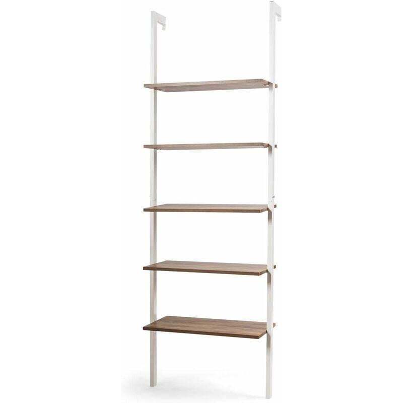 foto del prodotto goplus libreria scaffale a scala da parete, mensole a 5 ripiani, struttura in metallo, design aperto, portata di 150 kg, arredo soggiorno, ufficio