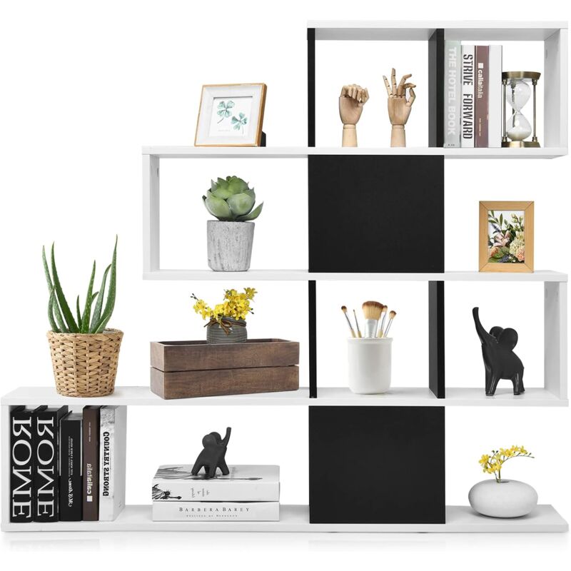 foto del prodotto goplus libreria versatile con 10 divisori aperti, scaffale a scaletta con superficie impermeabile, base e antiribaltamento, idea per soggiorno, 120