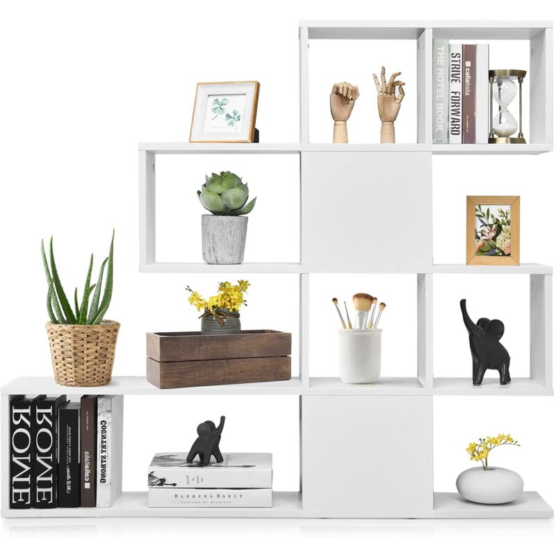 foto del prodotto goplus libreria versatile con 10 divisori aperti, scaffale a scaletta con superficie impermeabile, base e antiribaltamento, idea per soggiorno, 120