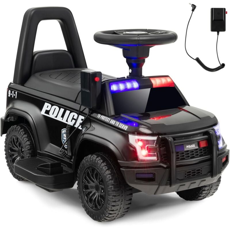 foto del prodotto goplus macchina cavalcabile per bambini, macchina della polizia cavalcabile alimentata a batteria 6v con megafono sirene e luci, cavalcabile con