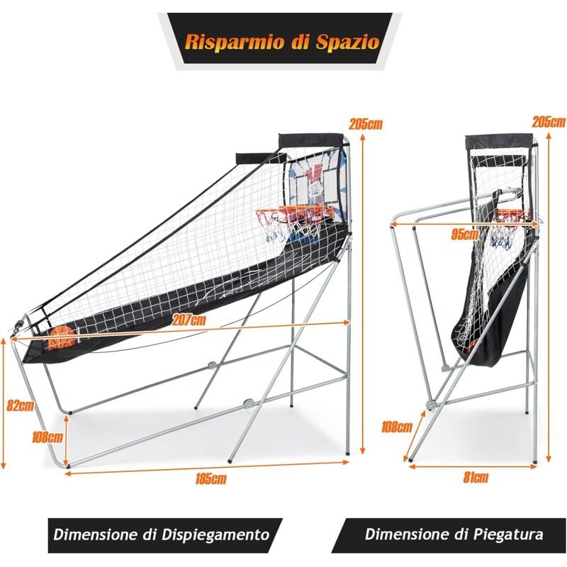 foto del prodotto goplus macchina da basket, set pallacanestro elettronico giocattolo da basket, pieghevole, con 4 palle, display digitale e poma, ideale per casa e
