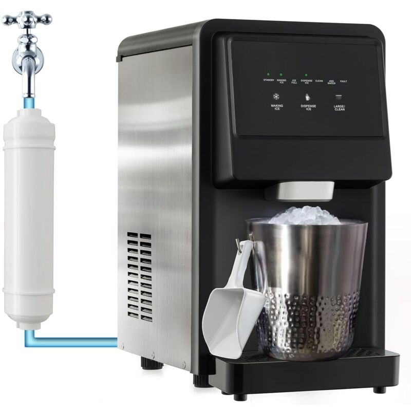 foto del prodotto goplus macchina ghiaccio, produzione di ghiaccio di 27 kg 24 ore, macchina del ghiaccio casa con display led e autopulizia in acciaio inox, per