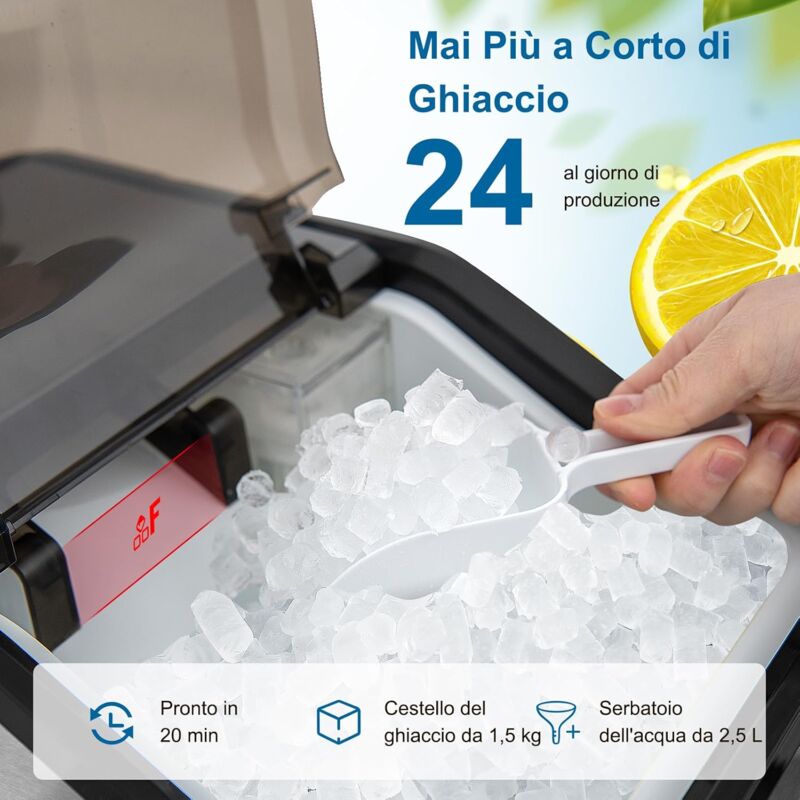 foto del prodotto goplus macchina per cubetti di ghiaccio, fabbricatore di ghiaccio da 24 kg 24 h con autopulizia e serbatoio dell acqua 1,6 l, fabbricatore di