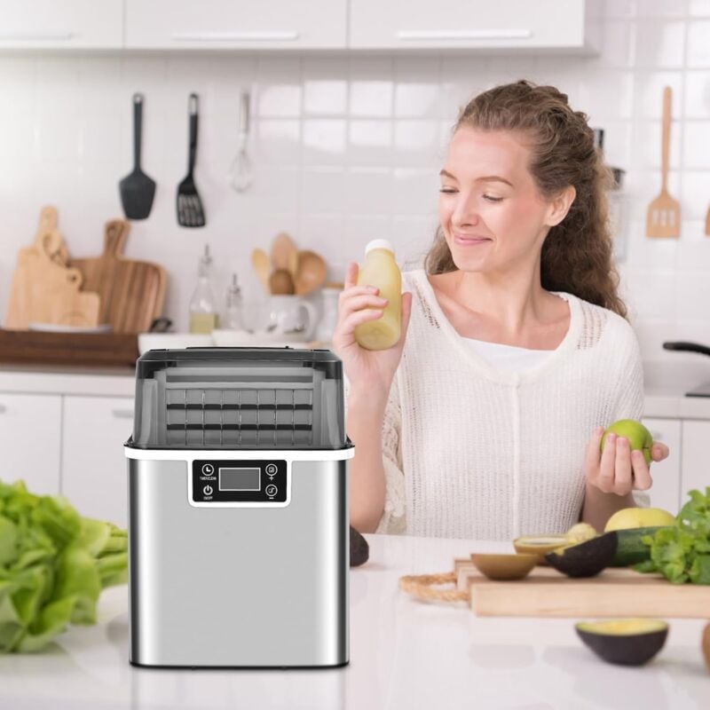 foto del prodotto goplus macchina per cubetti di ghiaccio professionale, serbatoio capiente 3,2 l, con display, ghiaccio pronto in 20 minuti, silenzioso, acciaio