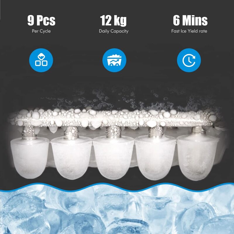 foto del prodotto goplus macchina per ghiaccio, produzione giornaliera di 12 kg, ciclo di produzione di 6 13 minuti, serbatoio dell acqua con capacit di 2,2 l,