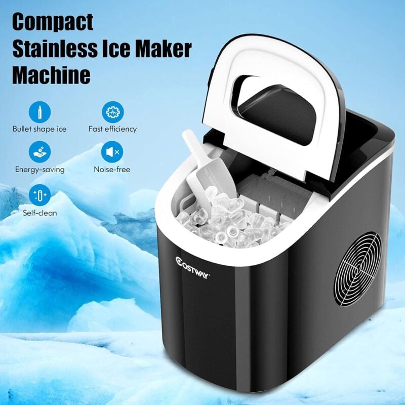 foto del prodotto goplus macchina per ghiaccio, produzione giornaliera di 12 kg, ciclo di produzione di 6 13 minuti, serbatoio dell acqua con capacit di 2,2 l,