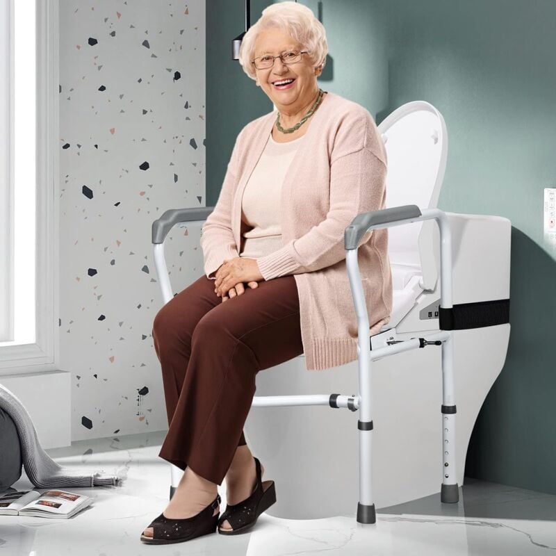 foto del prodotto goplus maniglione per wc, maniglie di sicurezza per il bagno con morsetto di fissaggio, braccioli antiscivolo, altezza e larghezza regolabile,