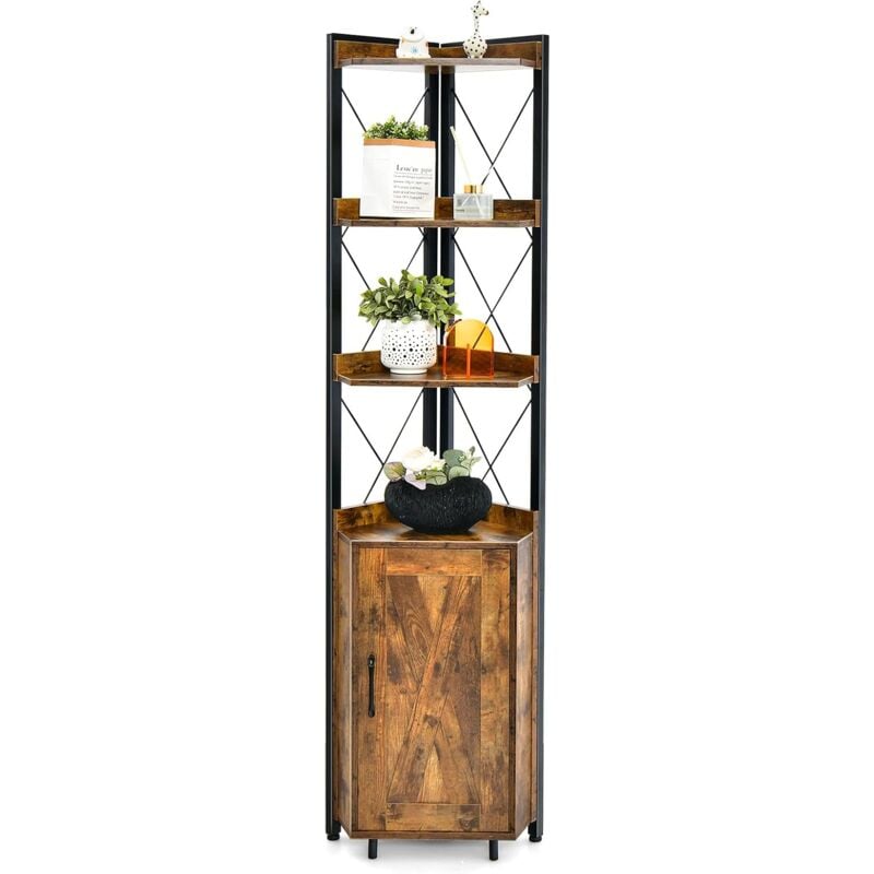 foto del prodotto goplus mobile angolare a 6 livelli, libreria scaffale ad angolo con ripiano regolabile in 5 posizioni, armadio per soggiorno cucina sala da pranzo