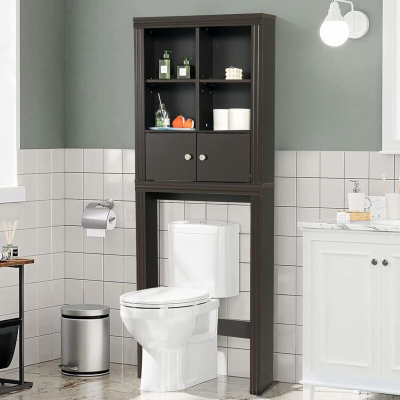 foto del prodotto goplus mobile bagno sopra wc, scaffale per lavatrice, ripiani regolabili, con 2 porte, 4 scomparti aperti, 60 x 20 x 165 cm marrone 