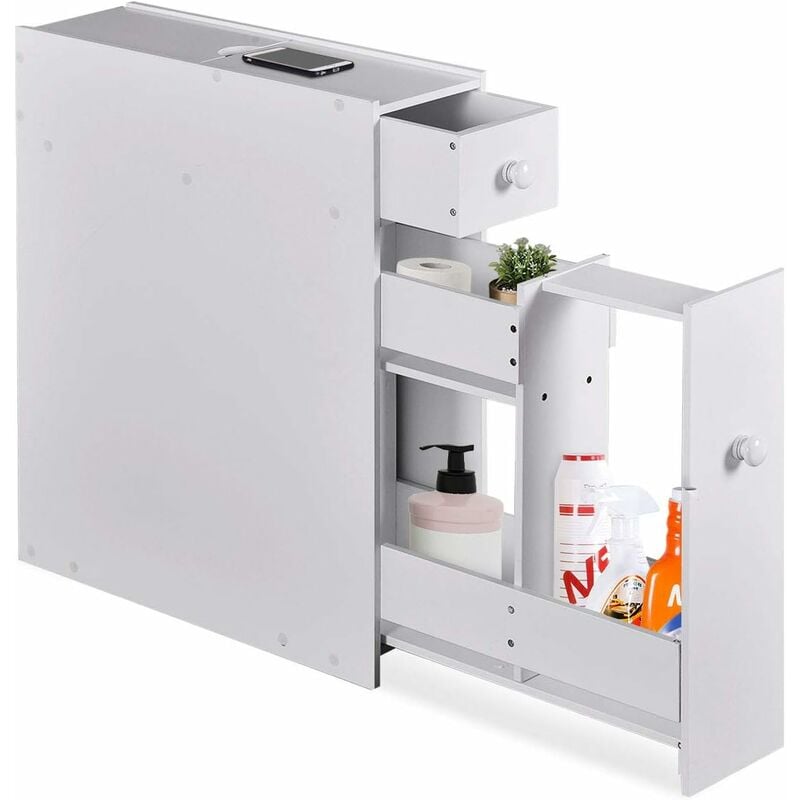 foto del prodotto goplus mobile da bagno salvaspazio con cassetti, portaoggetti da cucina in legno armadietto da cucina 58x48,5x16 cm bianco 
