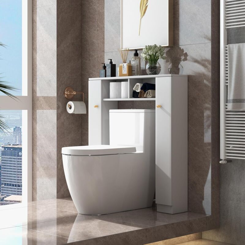 foto del prodotto goplus mobile da bagno sopra il wc, armadietto da bagno autoportante con doppie ante, 2 scomparti aperti e 4 ripiani regolabili, mobile salvaspazio
