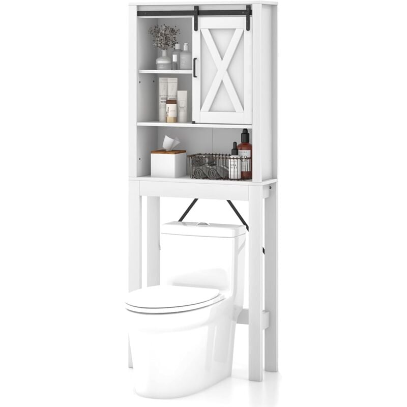 foto del prodotto goplus mobile da toilette, mobile da bagno alto multifunzionale, per wc, lavatrice, asciugatrice 68x22x171 cm, bianco 