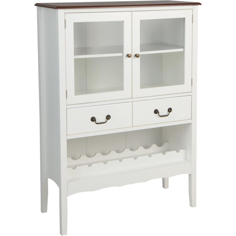 foto del prodotto goplus mobile da vino con portabicchieri, mobile buffet con porta in vetro e 2 cassetti, mobile ingresso in legno per soggiorno e cucina, 90 x 40 x