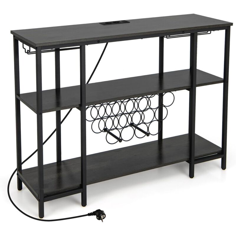 foto del prodotto goplus mobile portabottiglie da vino a 3 livelli con prese, tavolo da bar per liquori con porta calici, struttura in metallo, tavolo console per