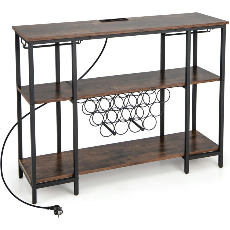 foto del prodotto goplus mobile portabottiglie da vino a 3 livelli con prese, tavolo da bar per liquori con porta calici, struttura in metallo, tavolo console per